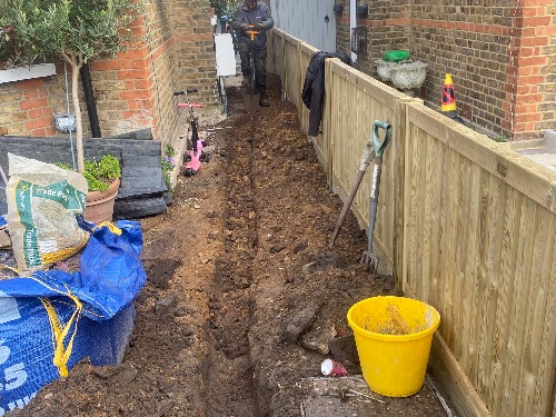 Surbiton Victorian front garden tiled pathway under construction