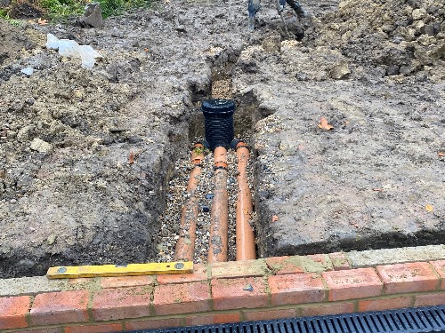 Cellular crate soakaway under construction in the rear garden